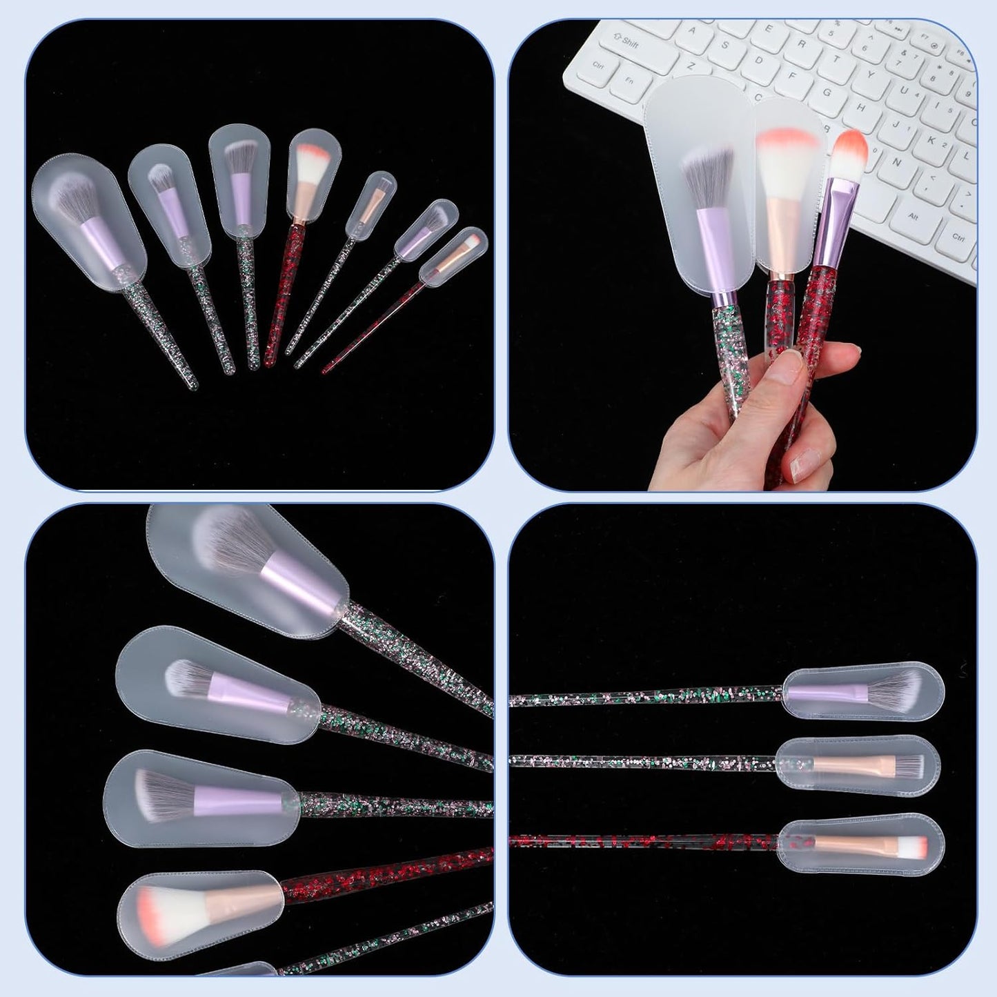 20 PCS Makeup Brush Covers, 5 Sizes Clear Plastic Protective Sleeves, Dustproof & Waterproof Cosmetic Brush Guards for Travel Storage Organizer