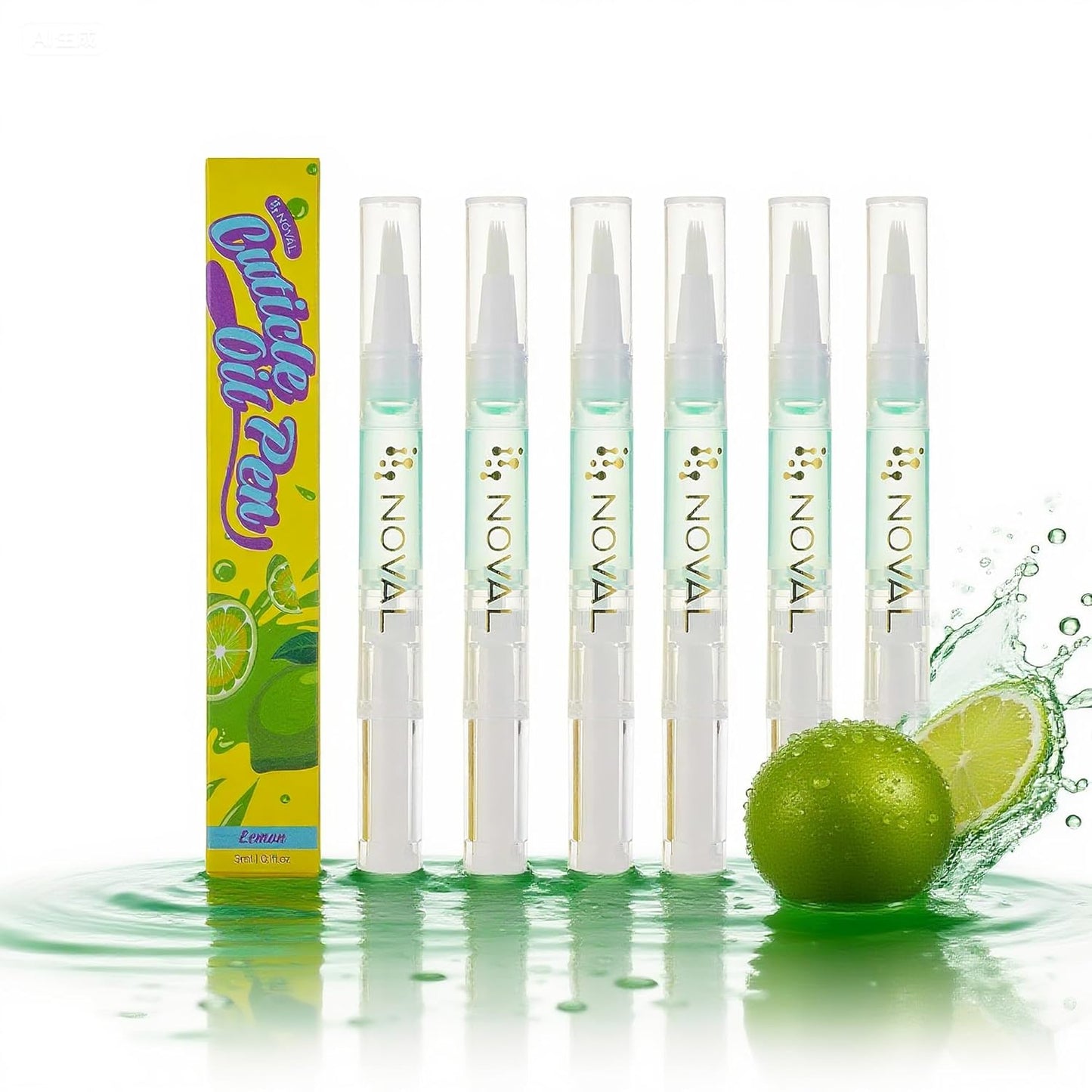 NOVAL Cuticle Oil Pens for Nails – Moisturizing & Fast Absorption, Non-Greasy, Lime Scent, 6PCS
