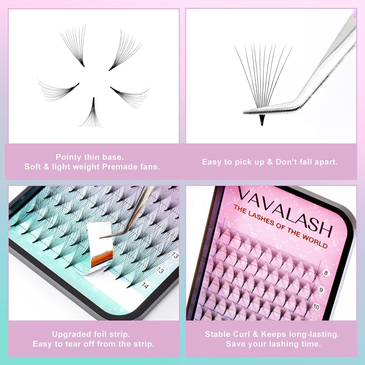Eyelash Extensions 3D 4D 5D 6D 8D 9D 10D Thickness 0.07/0.1 C/D Curl Eyelashes Middle Stem & Long Stem Heat Bonded Premade Fans Russian Volume Lash Extensions Supplies (Middle Stem 10D-0.07-D-15mm)
