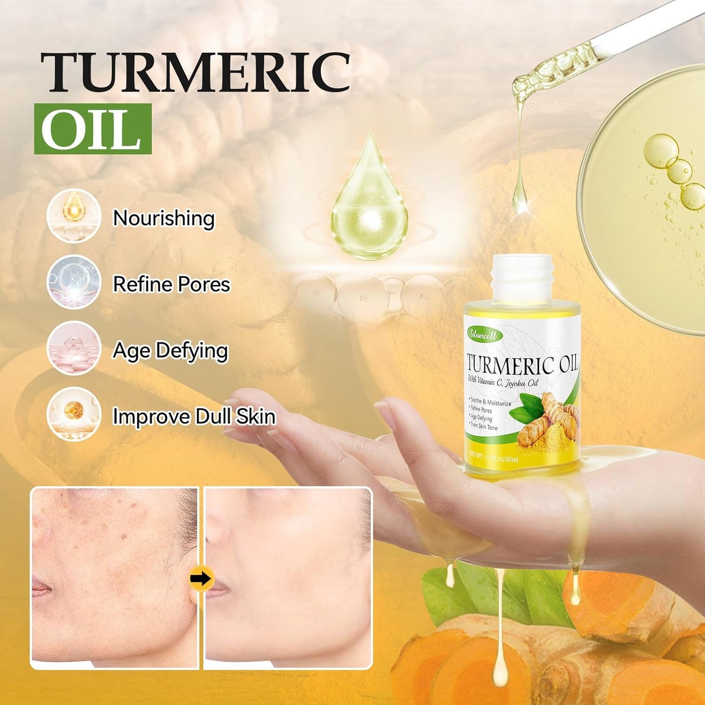 Turmeric Skin Care Set with Vitamin C, Turmeric Skincare Set Christmas Gifts for Women, Skin Care Kit for Anti-Aging Hydrating, Skincare Gift Set with Turmeric Soap Bar & Scrub, Turmeric Oil & Cream