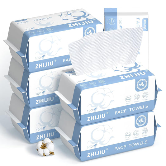 Disposable Face Towels 600 Count, Lint-Free Soft Cotton Facial Dry Wipes,8” x 8” Clean Facial Towels Wash Cloth for Sensitive Skin,Makeup Remover Dry Wipes