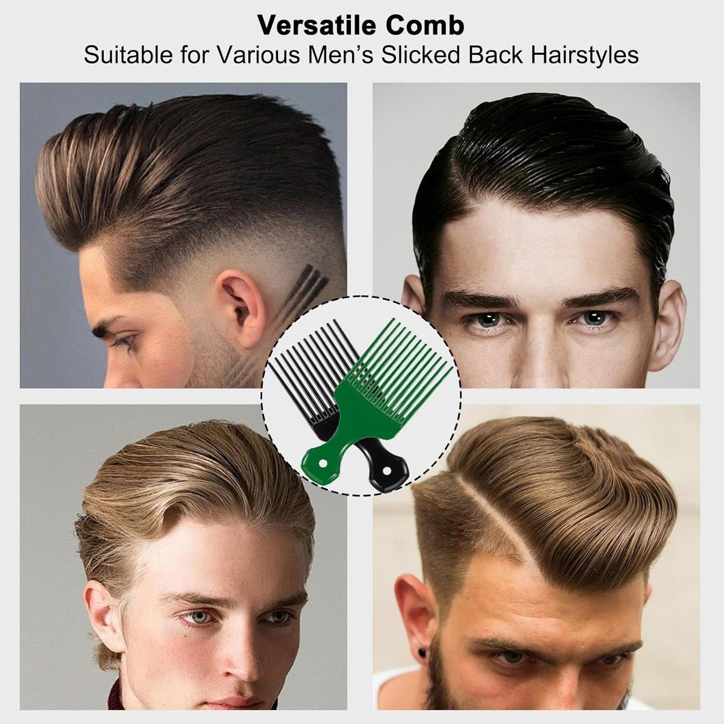 2 Pcs Hair Pick Comb Wide Tooth Lift for Hair Styling Detangling Plastic Afro Comb for Women Men (Black, Green)