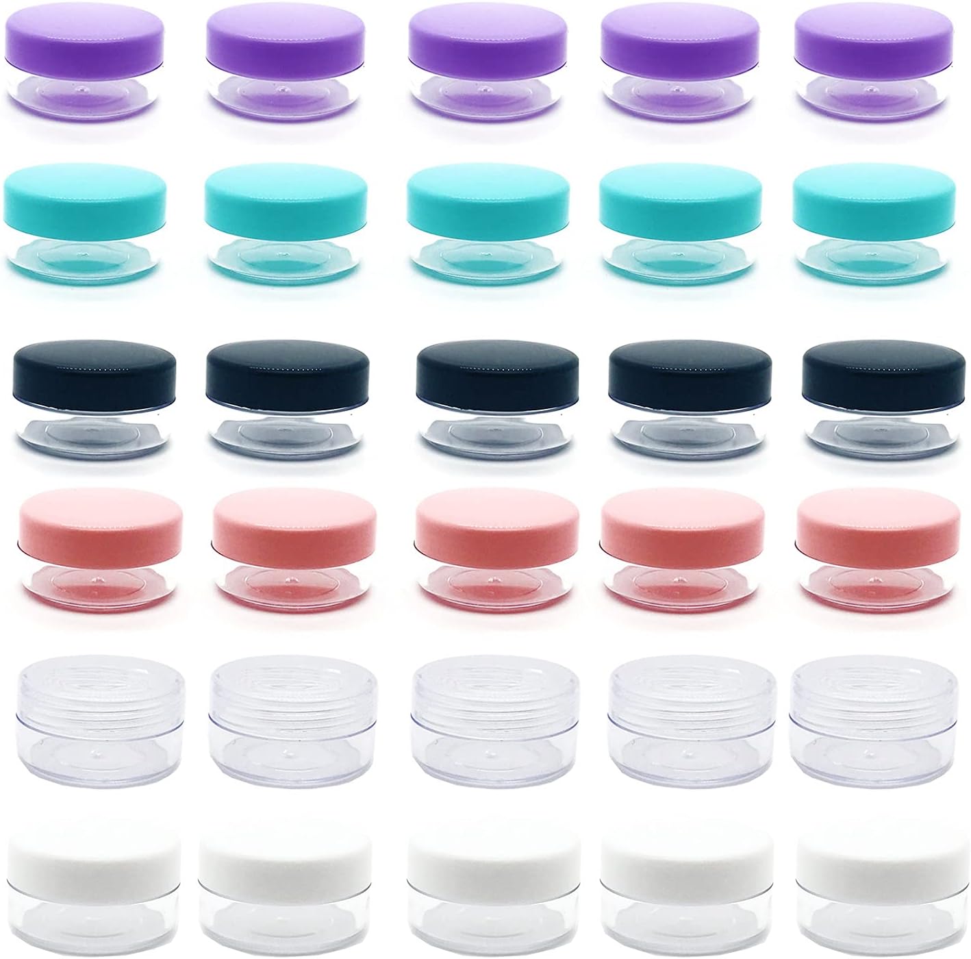 30 Pcs Sample Containers, 10 Gram Mini Sample Jars for Cosmetic, Eye shadow, Multi color Lid