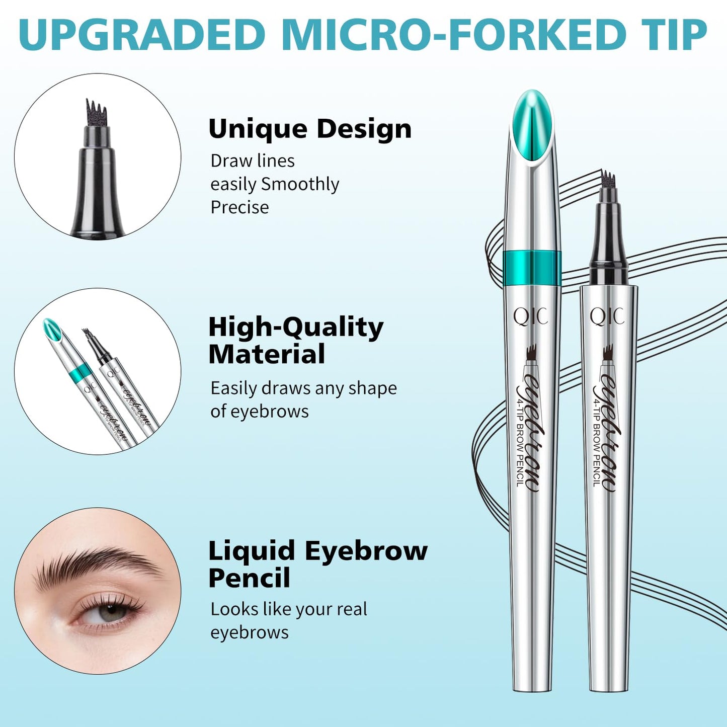 Eyebrow Pencil, Eyebrow Pen, Faux Brow Filling with 4-Fork-Tip Create Natural Hair-Like Brows Last All Day Makeup Brow Stylist Definer Waterproof Fills in Sparse Areas and Gaps (light brown)