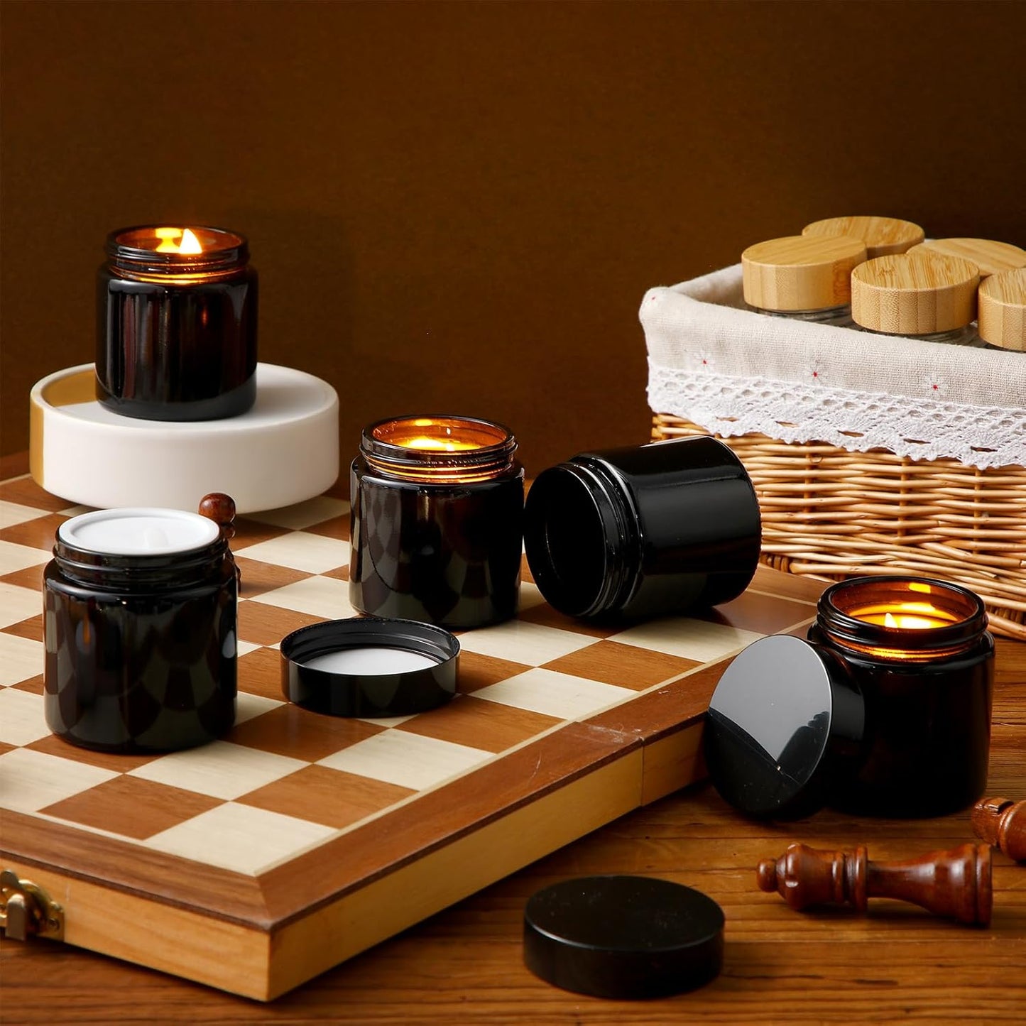 Norme 4 oz Glass Jars with Lids Leakproof Round Airtight Empty Cosmetic Jars with Inner Liners Lid for Storing Lotions Powder Ointments Candle Making Tins(64 Pcs,Black)