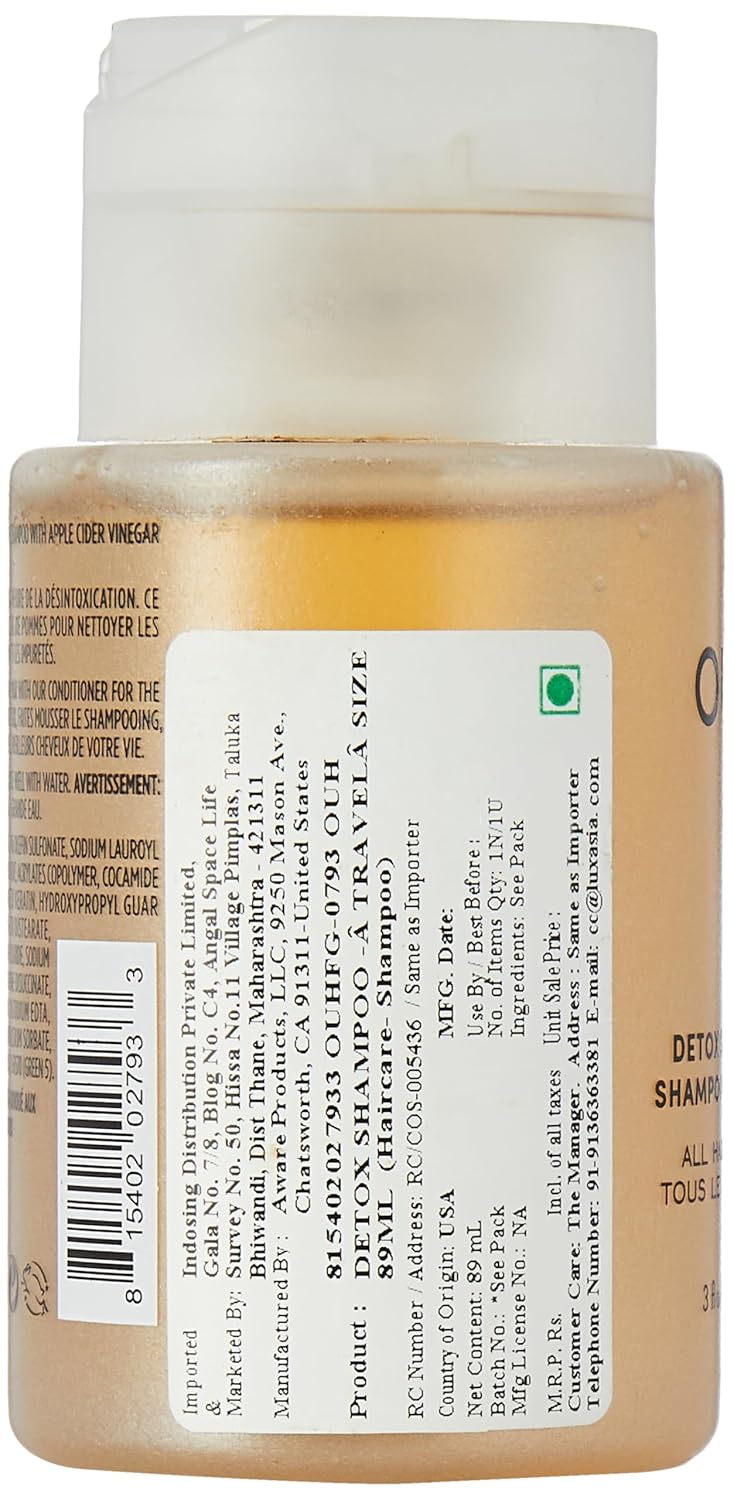 OUAI Detox Shampoo Travel Size - Clarifying Shampoo for Build Up, Dirt, Oil, Product and Hard Water - Apple Cider Vinegar & Keratin for Clean, Refreshed Hair - Sulfate-Free Hair Care (3 oz)