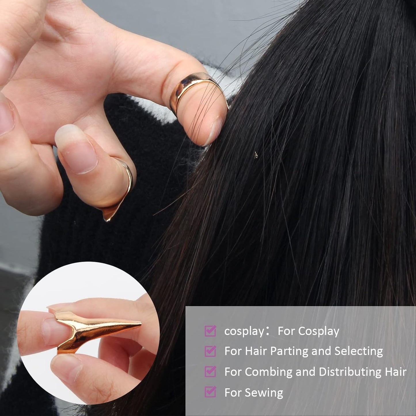 Hair Parting Tools Set, 17 Pieces Including Hair Parting Rings, Sectioning Clips, Rat Tail Combs, Magnetic Wrist Pin Holder for Braiding (Purple)