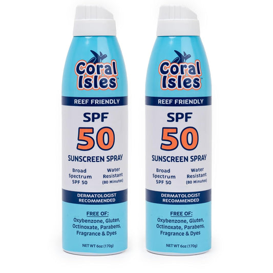 Coral Isles SPF 50 Sunscreen Spray - Hawaii Compliant - Oxybenzone & Octinoxate Free - Broad Spectrum - Water Resistant, 6 Fl Oz (Pack of 2)