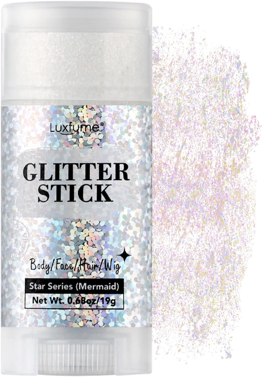 Mermaid Hair Glitter Stick, Waterproof Face Glitter for Concerts Music Rave Festival Party, Face and Body Glitter Makeup with Sparkle for Women Body/Face/Hair/Wig