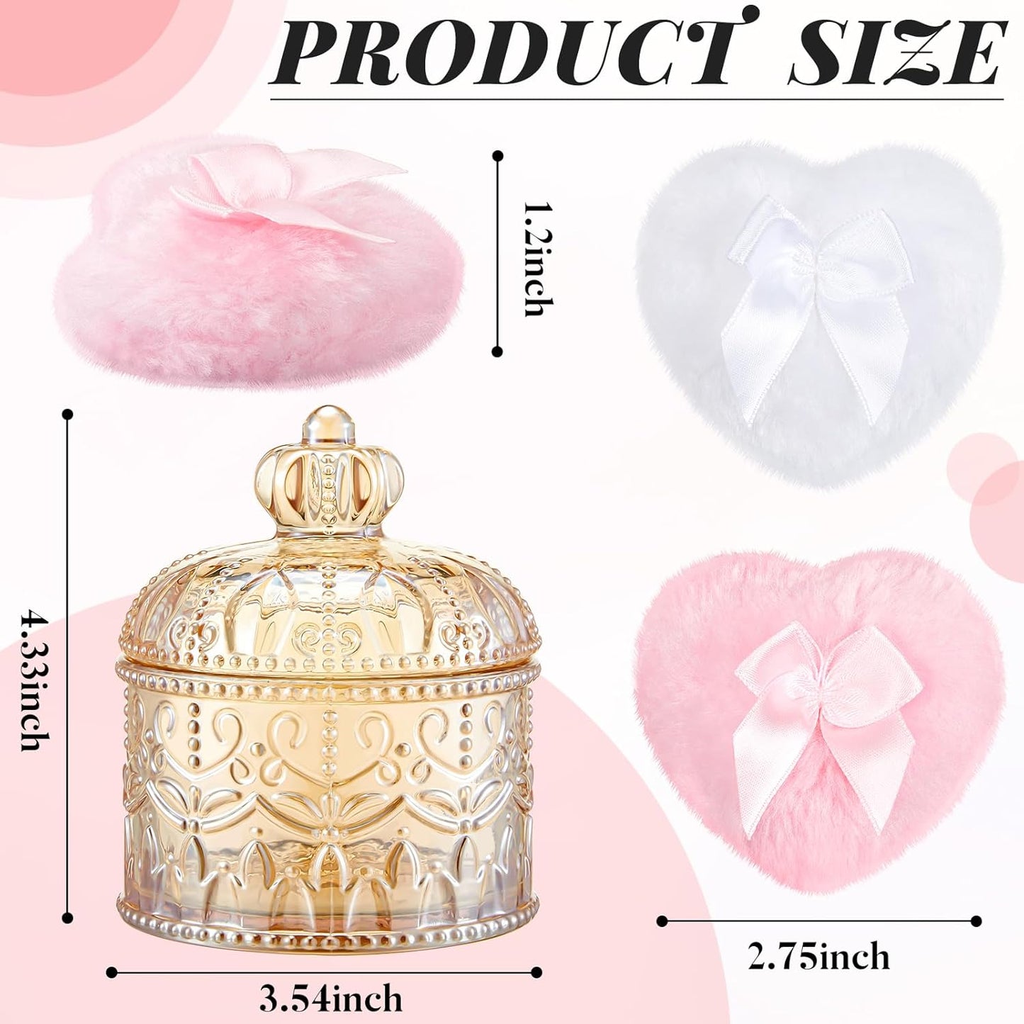 Tioncy 3 Pcs Large Body Powder Puff and Container Powder Container with Puff Crystal Case Soft Washable Reusable Velour Face Body Glitter Wet Dry Makeup(Crown,Amber)