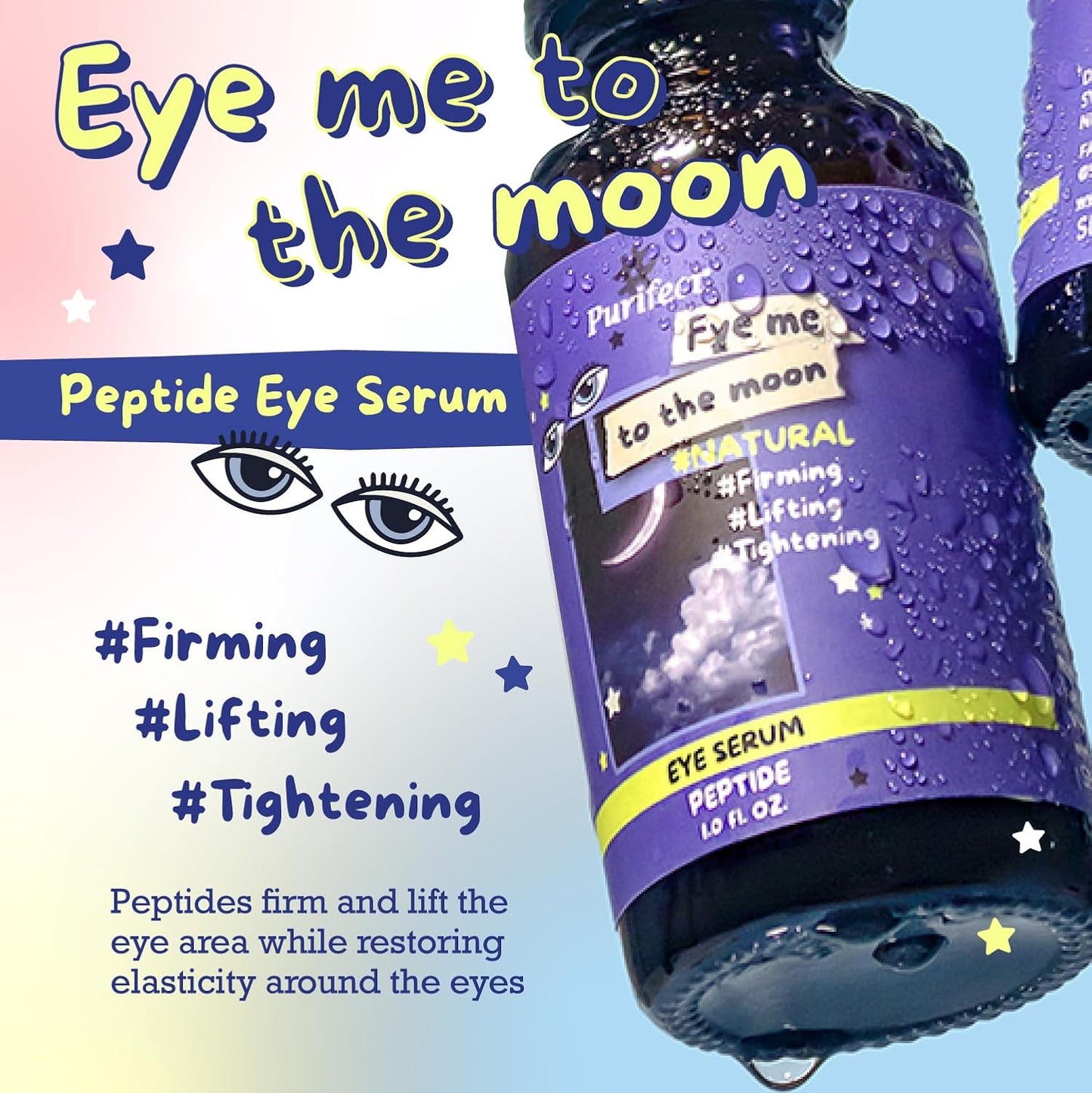 Purifect Eye Me to the Moon Multi-peptide Eye Serum – Firming, Lifting, Tightening & Brightening – Made in USA – 6 Peptide Skin Booster Serum with Vitamin E – Plumping, Lifting & Anti-aging – 1oz