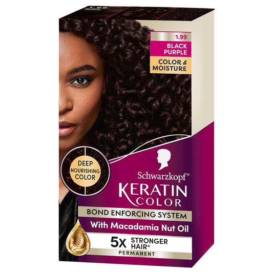 Schwarzkopf Keratin Color Permanent Hair Color, 1.99 Black Purple, 1 Application - Professionally Inspired Permanent Hair Dye, for up to 80% Less Breakage vs Untreated Hair and upto 100% Gray Coverage
