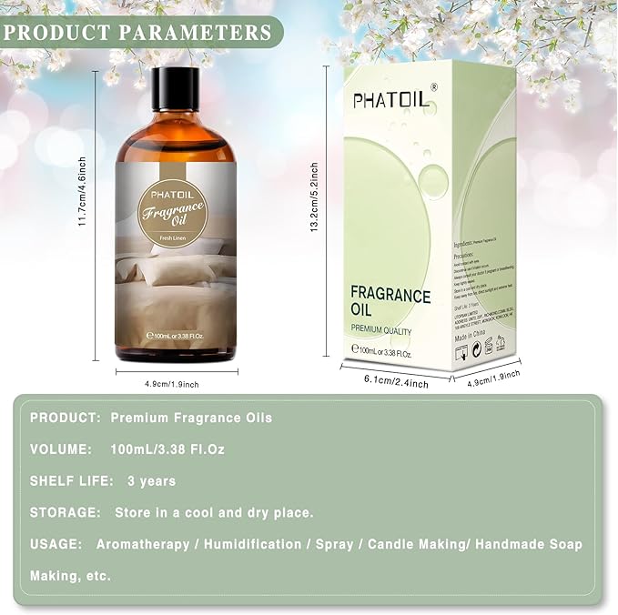 3.38FL.OZ Fresh Linen Fragrance Oils for Aromatherapy, Essential Oils for Diffusers for Home, Perfect for Diffuser, DIY Candle and Soap Making, DIY Scented Products - 100ml
