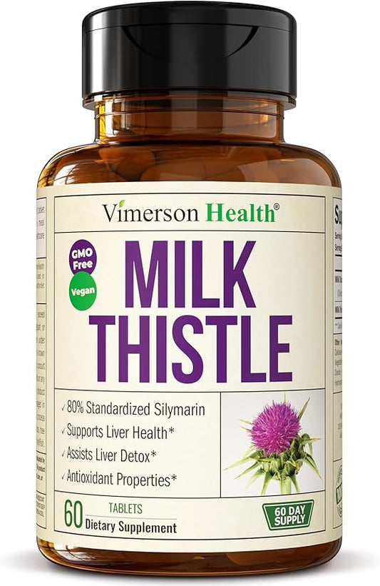 Milk Thistle Supplement for Liver Cleanse 80% Silymarin, 100% Vegan 60 Tabs