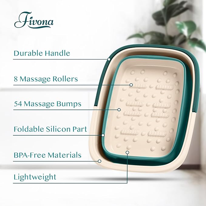 Fivona Collapsible Foot Bath Basin - Pedicure Foot Soaking Tub for Tired Feet, Cracked Heels, Soothe Soreness, Soften Calluses