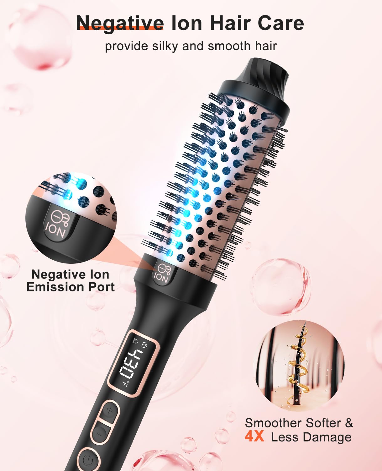 Nimmu Thermal Brush for Blowout Look, 1.5 inch Heated Round Brush, Curling Iron with 10 Temperature Control, Hot Styler Dual Voltage for Travel, Black Gold