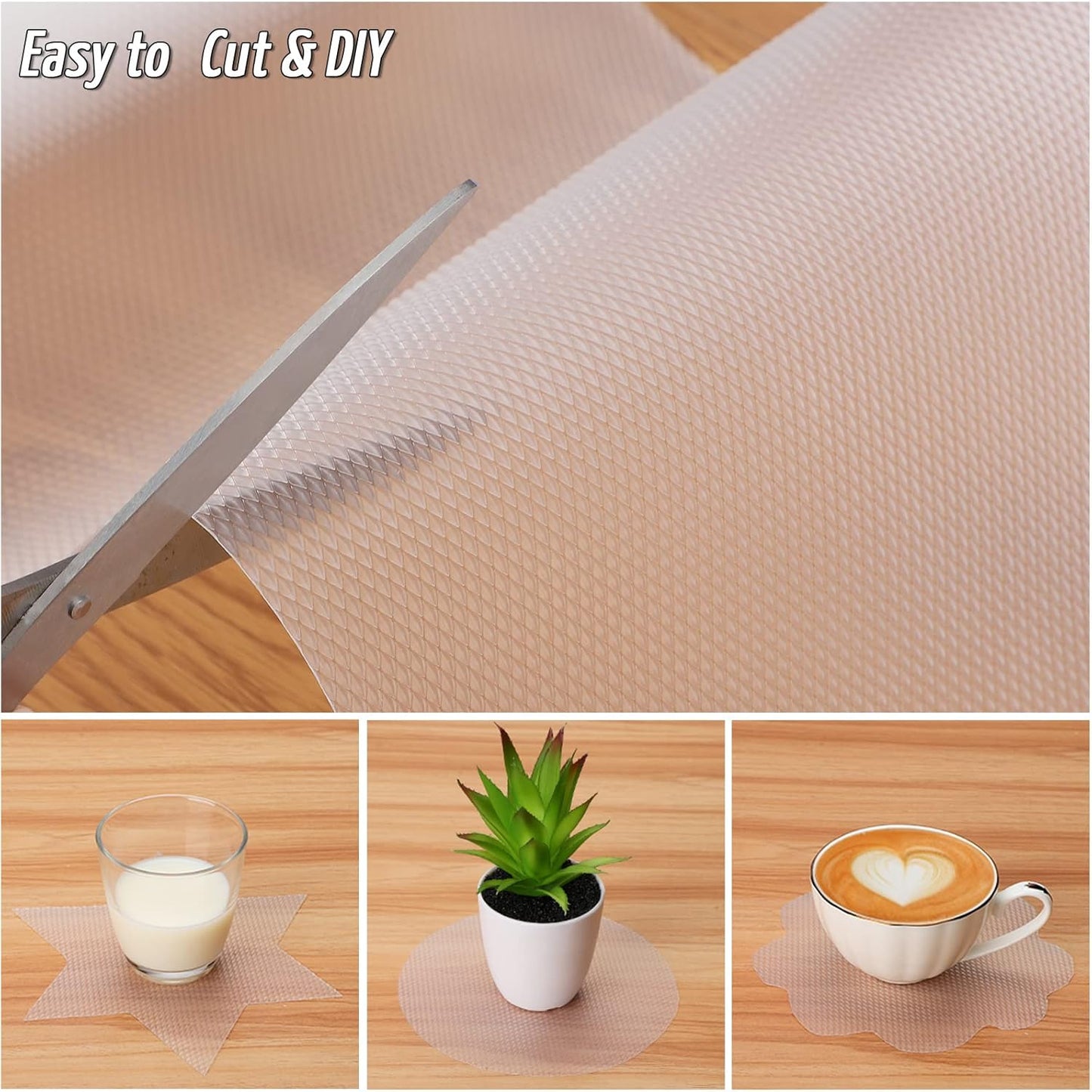 Anoak Shelf Liner Non-Slip Drawer Liner for Kitchen, Non Adhesive Cabinet Liner 12 Inch x 30 FT(360 Inch) Waterproof Refrigerator Liners for Kitchen Drawer, Bathroom Shelves Diamond Pattern Clear