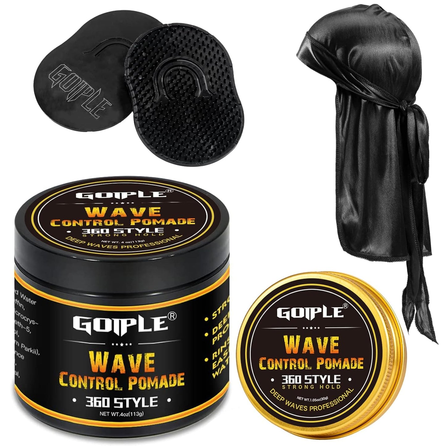 Natural Wave Pomade for Men Strong Hold, Easy Wash 360 Training Hair Cream, Grease Promotes Layered Waves, Moisture, Control and Silky Shine (with Travel Size)