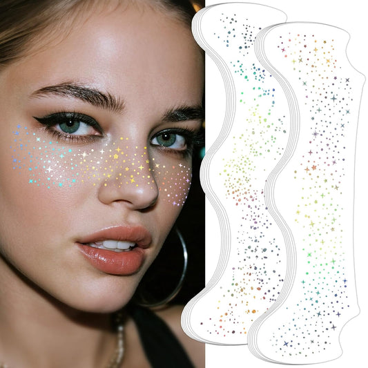 24pcs Glitter Freckles Face Tattoo - Holographic Face Sparkle Freckles Temporary Tattoos for Women Girls, Waterproof & Long Lasting Freckles Makeup Patches for Party, Concerts, Daily Accessories