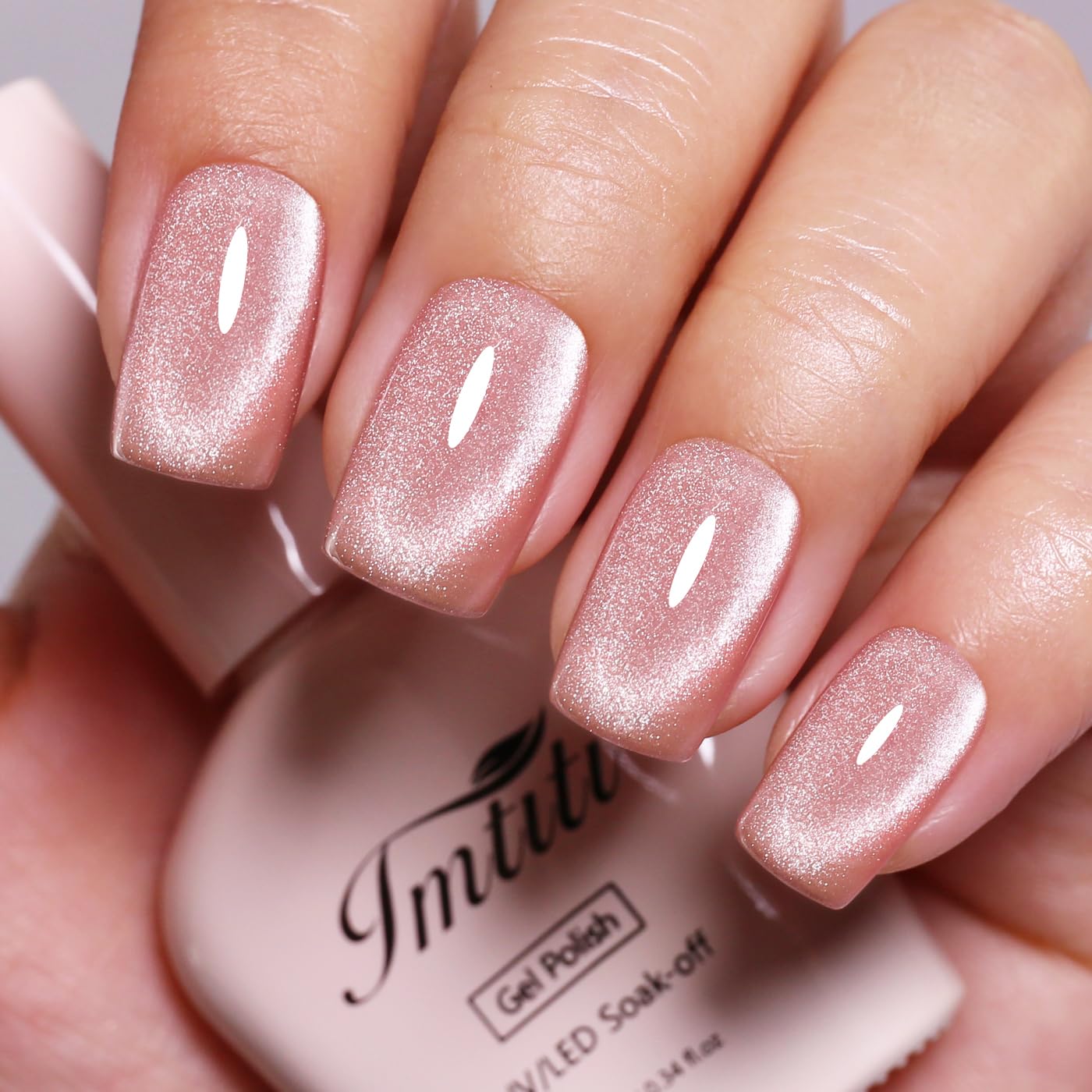 Imtiti Cat Eye Gel Nail Polish, Light Nude Pink Holographic Magnetic Crystal Nail Gel Polish With Magnet Glittery Galaxy Spring Summer Kit Soak Off UV Led 10ML