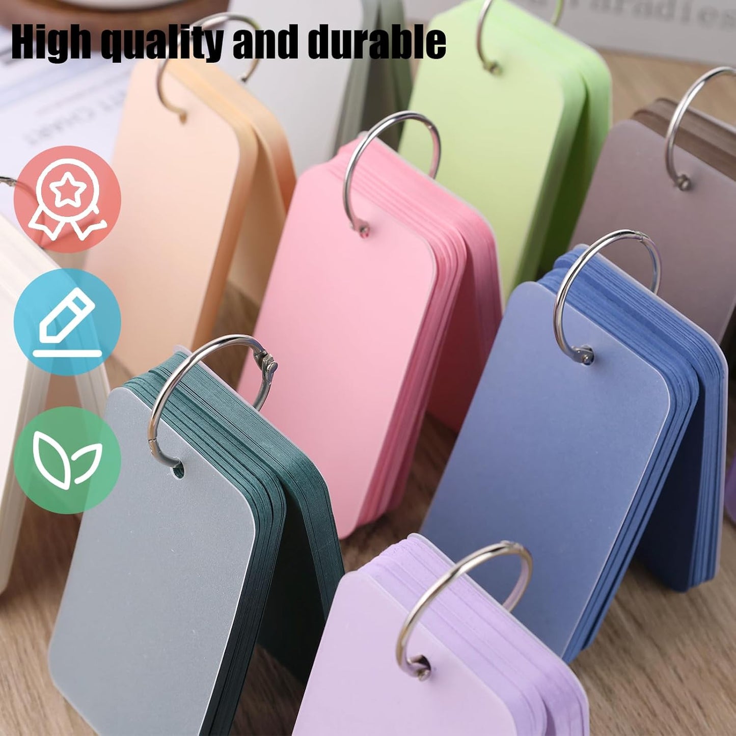 Koogel 600PCS Index Cards with Rings and Covers, 2.2x3.5 Inch Colored Flash Cards for Studying, Easy Flip Notecard for School Learning College Memory Recipe Color Coding Office Supplies, 12 Colors