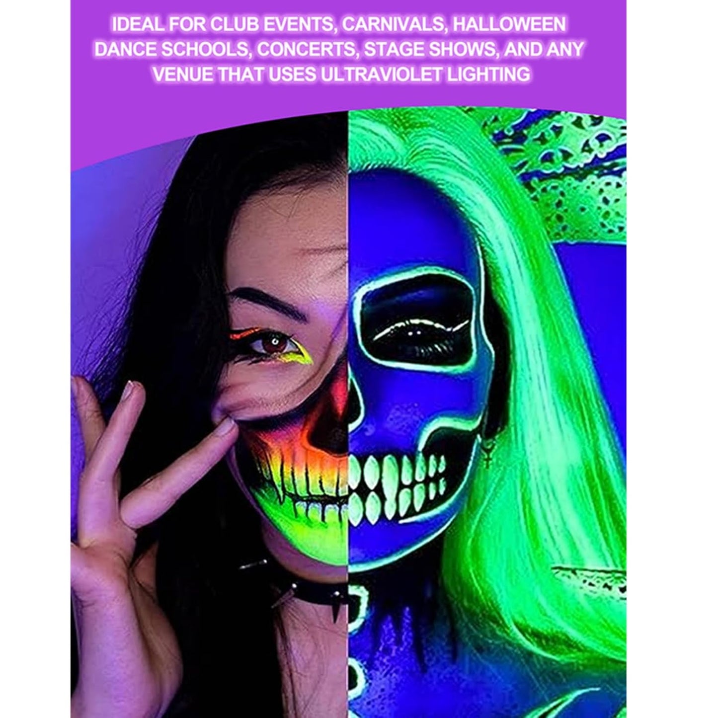 2 Packs Water Activated Eyeliner Palette, Halloween Neon Rainbow Colorful Face Body Paint Colored Liner Makeup Matte Eyeliner with Eyeliner Brushes U V Glow Fluorescent Black White Paint Makeup Set