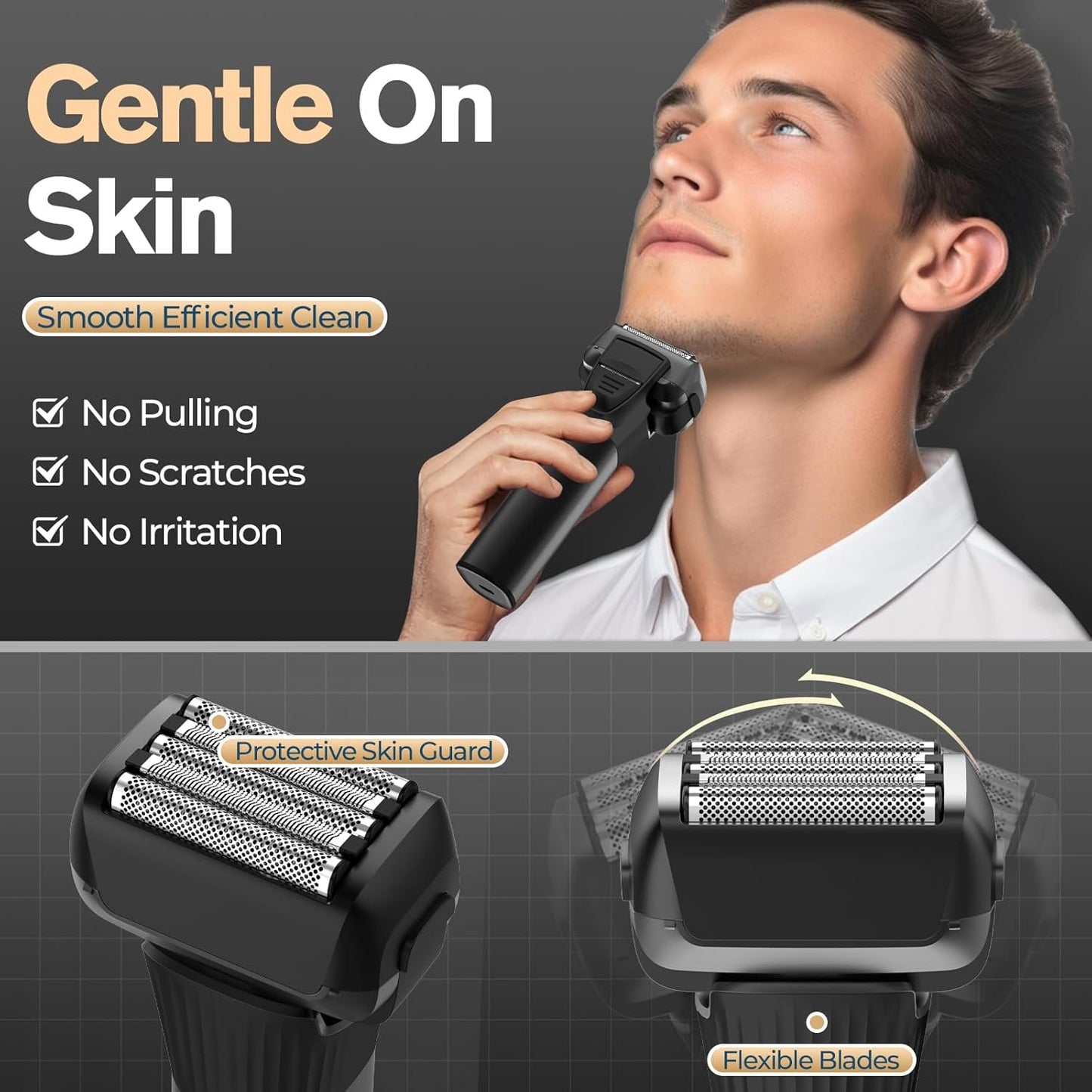 5-Blade Cordless Electric Razor for Men, 2-Speed Electric Shavers for Men Face, Close Shaving Men's Foil Shaver for Coarse Hair Wet/Dry USB-C Fast Charging &100 Min Runtime - Travel-Ready & Giftable