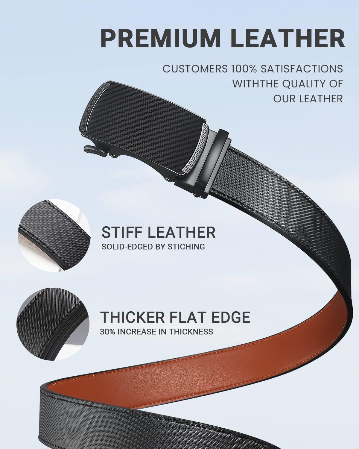 Zitahli Belt Men, Ratchet Belt Dress with 1 3/8" Premium Leather,Slide Belt with Easier Adjustable Automatic Buckle