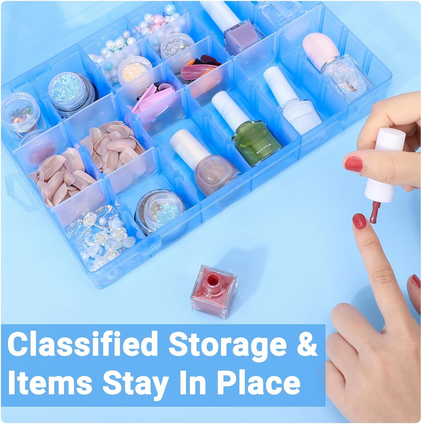 Nail Organizer Storage Box 36 Grids, 2 Pack Rhinestone Container, Acrylic Press Fake Nail Tip Craft Art Accessories Plastic Empty Case, Display Holder for Jewelry Diamond Charms Gem Bead Polish