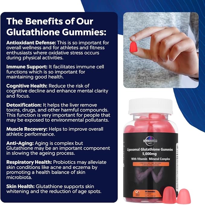 MAXIMIZE HQ Glutathione Gummies - Supports Essential Bodily Processes - Time-Release Formula - Fruit Juice Extract - Gluten Free