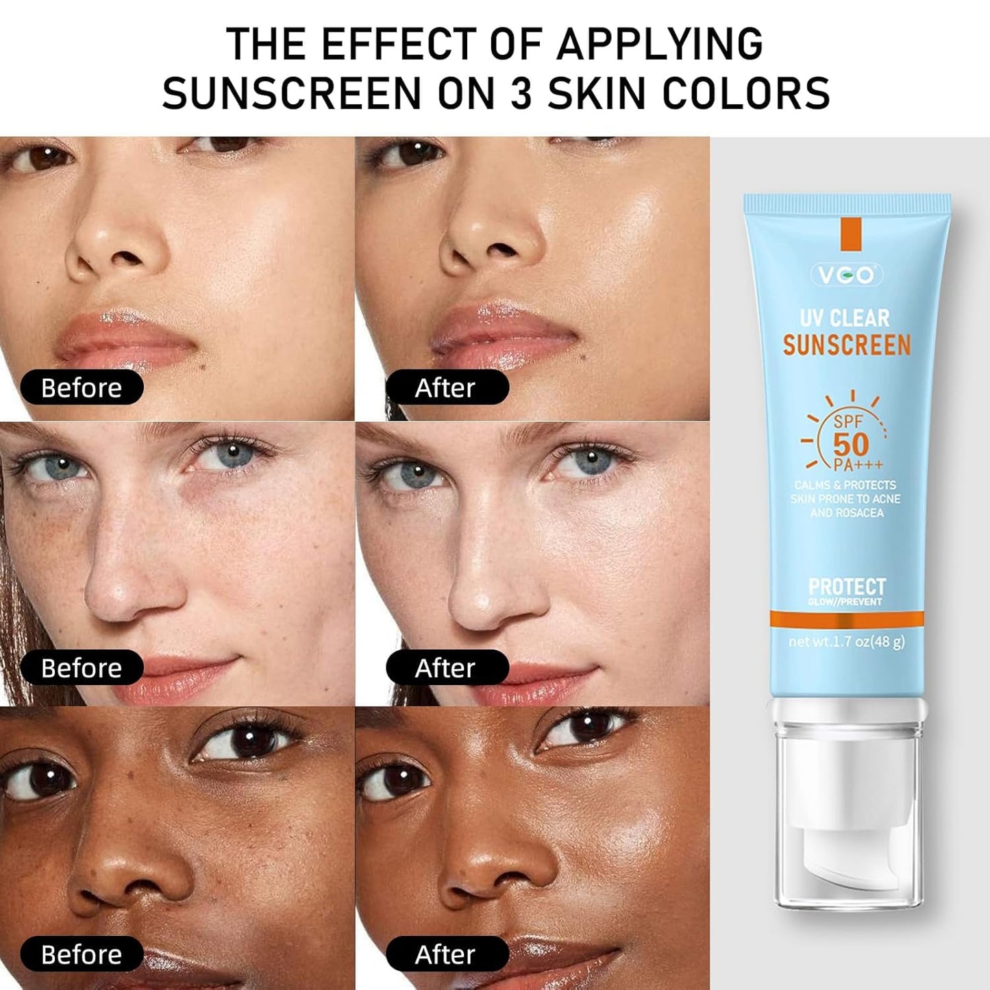 VGO Clear Face Sunscreen SPF 50, Hydrating Sun Essence Face Leaves No Sticky Feeling Travel Size Sunscreen Against UVA and UVB Rays 50ml / 1.7oz - 2 Packs