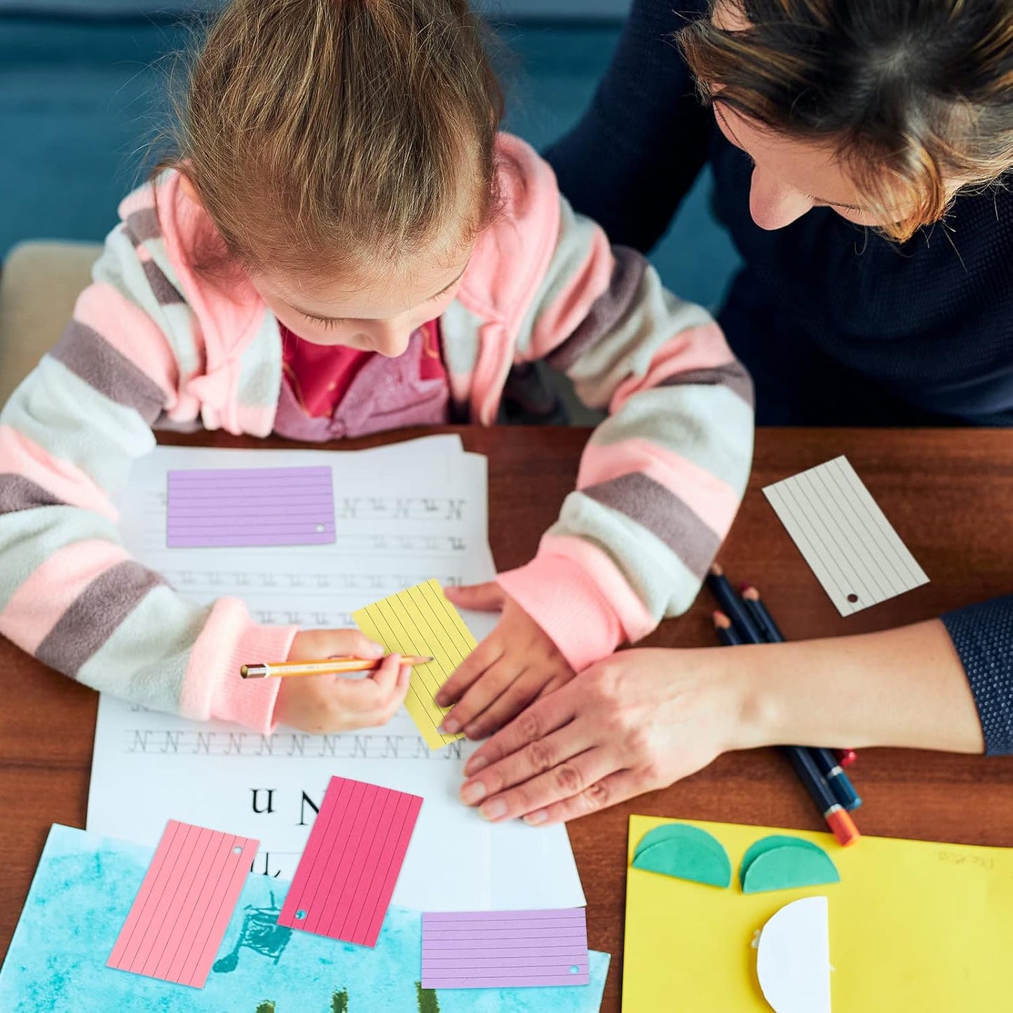 Patelai 1500 Pcs Index Cards Flash Cards with Rings 2 x 3.5 Inch Lined Notecards with 8 Pcs Metal Rings for Studying Learning Memory Office School Supplies(Mixed Color)