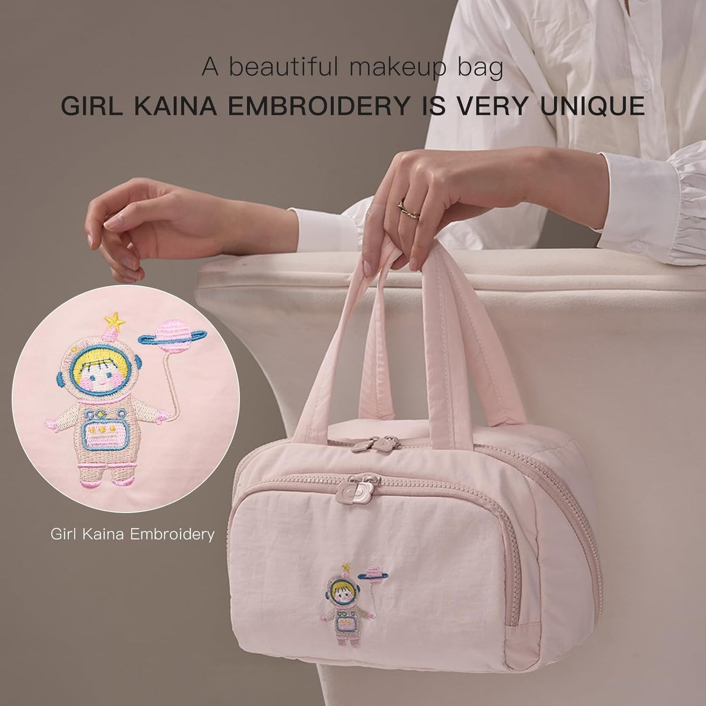 Makeup bag, Large Capacity Cosmetic Bag for Women, Portable Wide-open Toiletry Bag, Travel Makeup Bag with TPU Compartments for Accessories, Essentials, Toiletries, Makeup Brush Bag, Pink