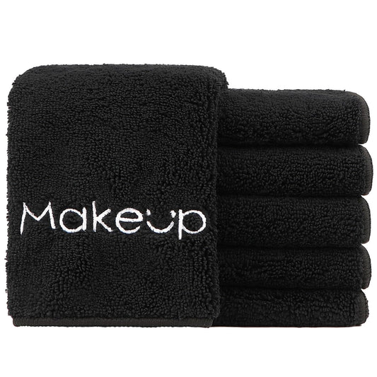 HOMEXCEL Makeup Remover Cloth 6 Pack,Premium Washable Soft 13x13 Inch Facial Cleansing Makeup Towels,Quick Dry Microfiber Face Towels Washcloths for All Skin Types,Black