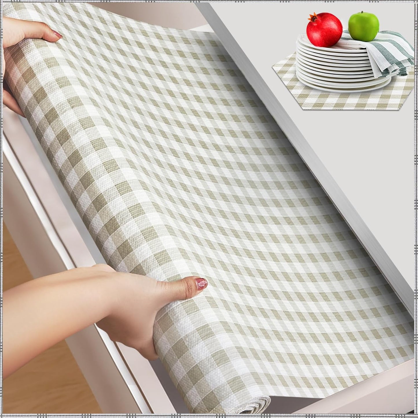 Beautysaid Shelf and Drawer Liner for Kitchen Cabinet, Non Adhesive Non Slip Shelf Paper Waterproof Washable Thickened for Dresser Pantry Shelve Bathroom Protector Liner(Checkered,12 in x 10 FT)