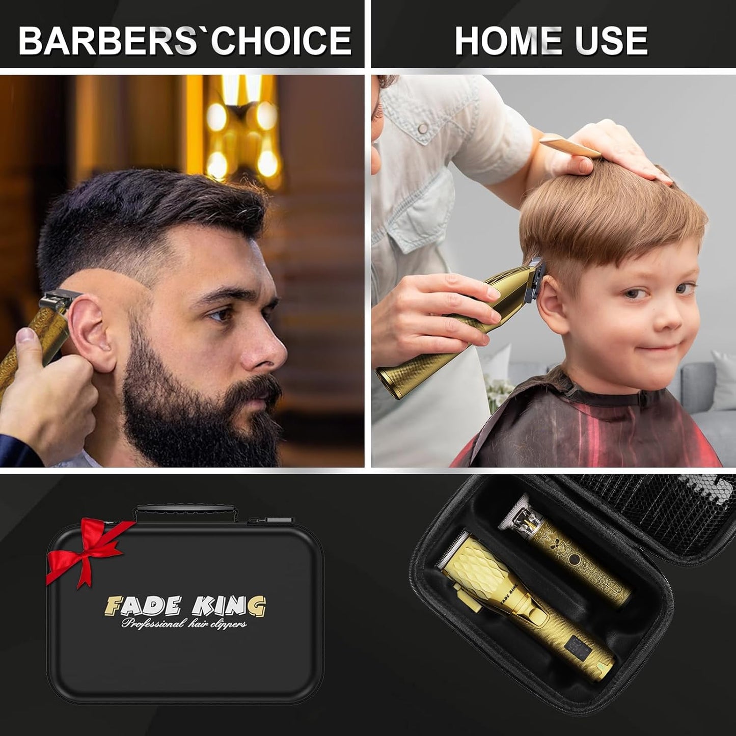 FADEKING® Professional Hair Clippers & Beard Trimmer Set for Men – Cordless Barber Clippers with LCD Display, Precision Trimmer & Travel Case – Gifts for Men Husband Father (Gold + Bronze)