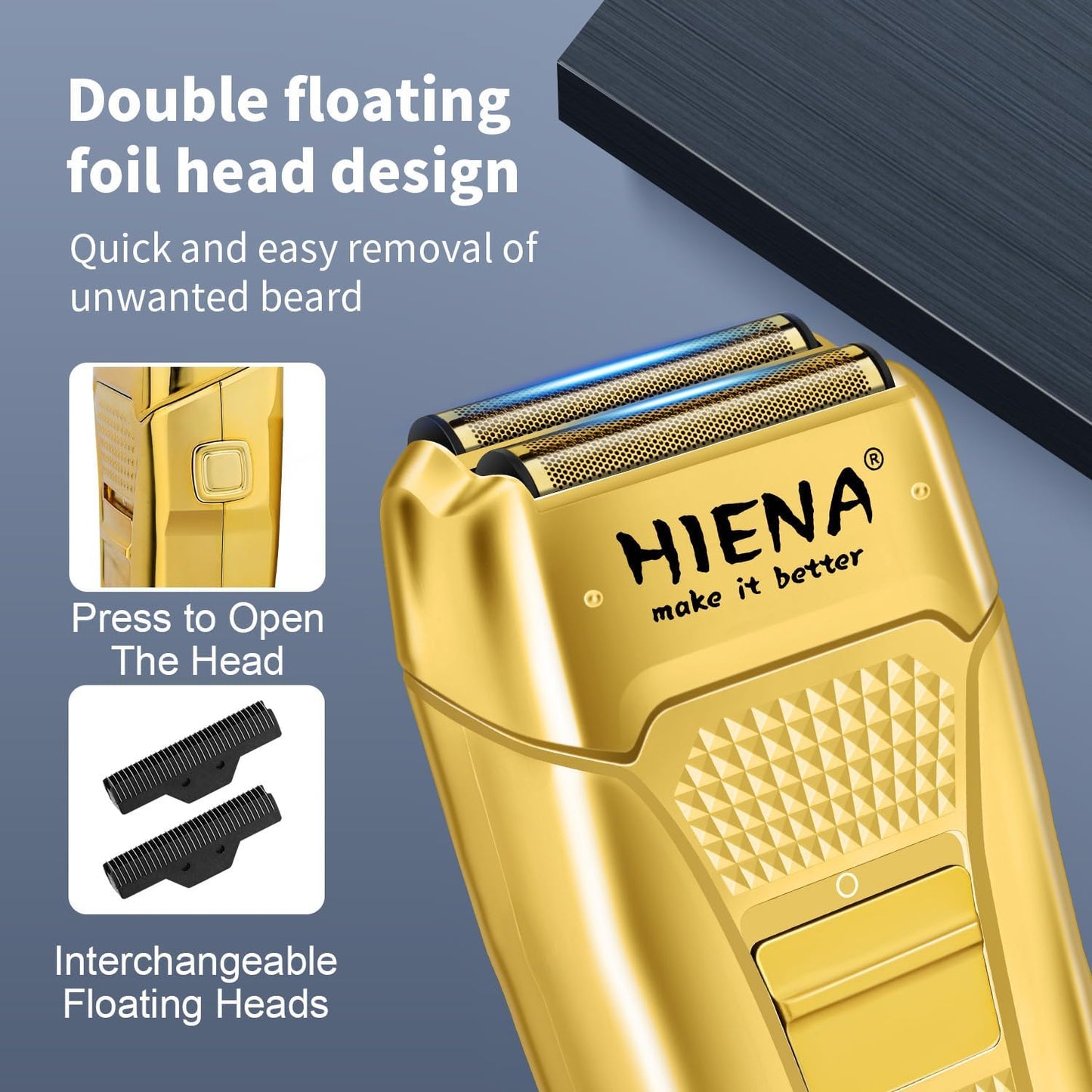 HIENA PRO Professional Hair Clipper Set, Rechargeable Cordless Barber Kit and Hair Cutting Set, Electric Foil Shavers and Beard Trimmers, Ear, Nose Hair Trimmer Set & Facial Grooming Tool (Gold)