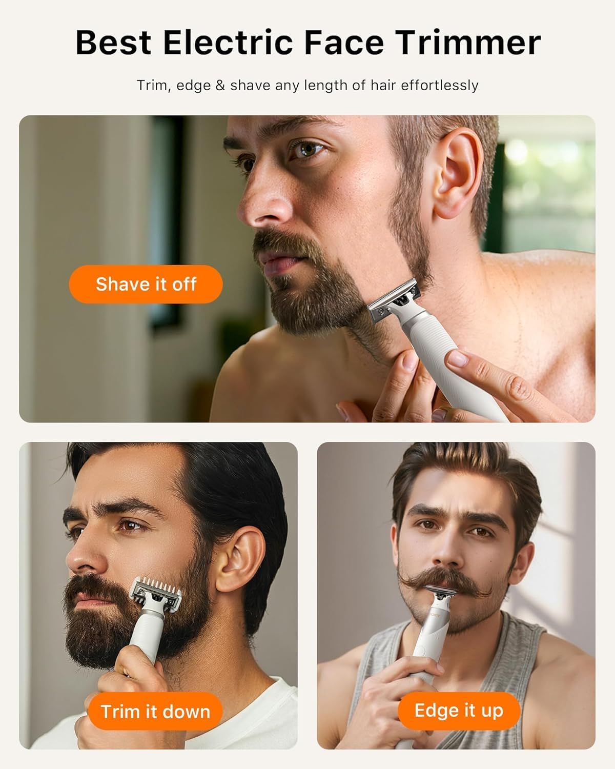 Electric Groin & Body Hair Trimmer - Painless Beard Razor for Men, All-in-One Body Groomer, Waterproof Wet/Dry Men's Ball Shaver with Magnetic Head, USB-C Charging, Easy Claen, White(Lite)