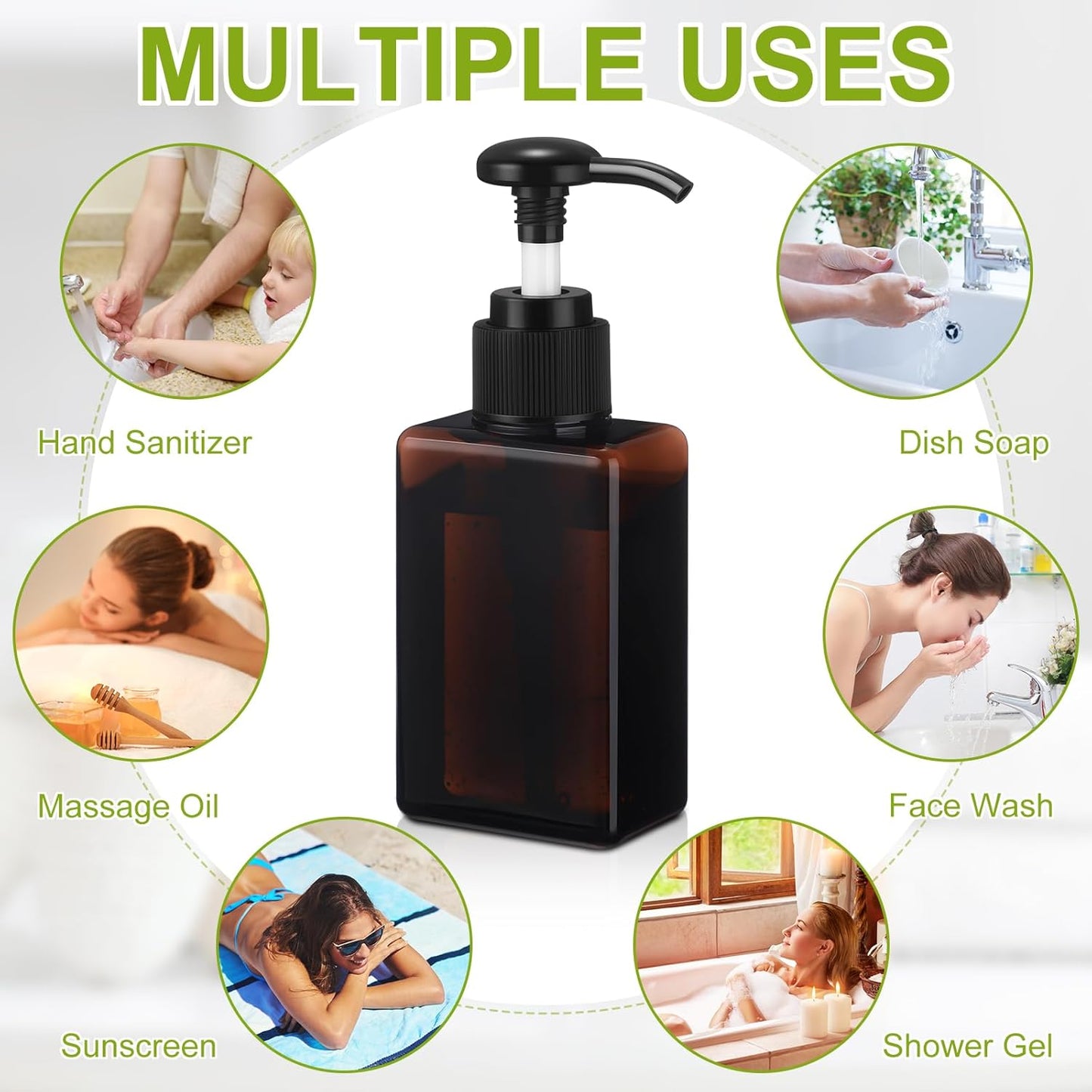 Domensi 12 Pcs 100ml /3.4 oz Pump Bottle Mini Travel Bottles Small Dispenser Containers Plastic Pump Lotion Dispenser Empty Square Travel Size Containers Toiletries (Brown)