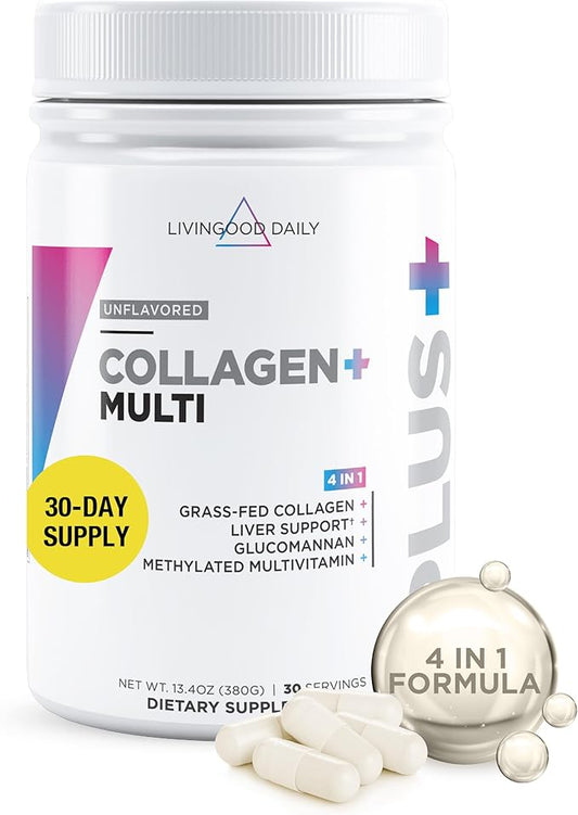 Livingood Daily Collagen Powder for Women & Men (Unflavored) - Grass-Fed Hydrolyzed Collagen Peptides, Protein & Multivitamins for Healthy Hair, Skin & Nails - Keto & Paleo, Gluten Free - 30 Servings