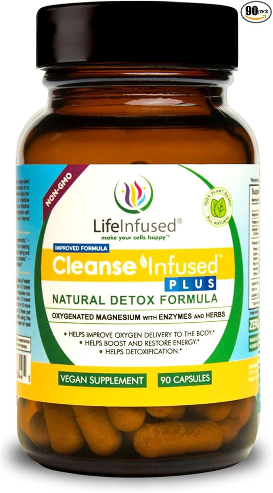 Life Infused Cleanse Infused Plus - Premium Natural Colon Cleanser with Oxygenated Magnesium, Herbs, and Enzymes, Helps Relieve Constipation Gently, Detoxifies Blood, Colon, Liver & Kidneys (90 Caps)