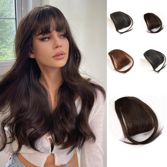 Bangs Hair Clip - Temples Wispy Bangs Hair Extensions, Clip in Bangs Japanese A class synthetic fiber, Fake Bangs Clip on Bangs for Women with Daily Wear (Dark Brown)