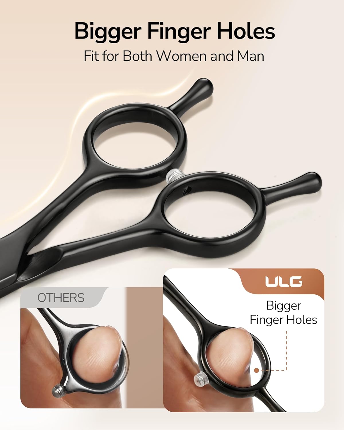 ULG Hair Cutting Scissors Professional Salon Shears 6.5-Inch Ultra Sharp Barber Scissors with Haircut Comb, Left/Right Symmetrical, Stainless Steel Haircut Scissors for Men, Women, Salon & Home Use