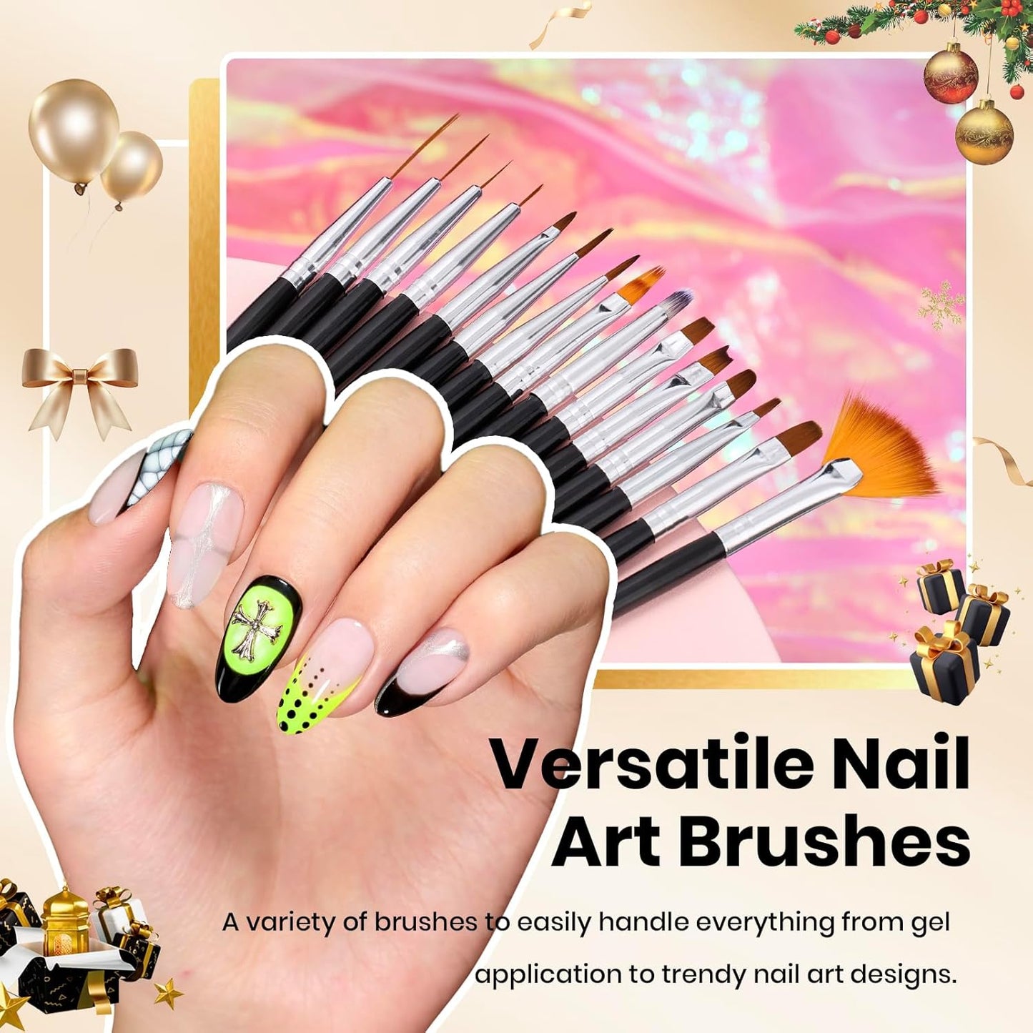 Beetles 31pcs Nail Art Brushes, Dotting Tools, Nail Art Pens, Dust Brush, Striping Liner Fingernail Drawing Pens with Palette Holder All in One for Starter Manicure Design Set