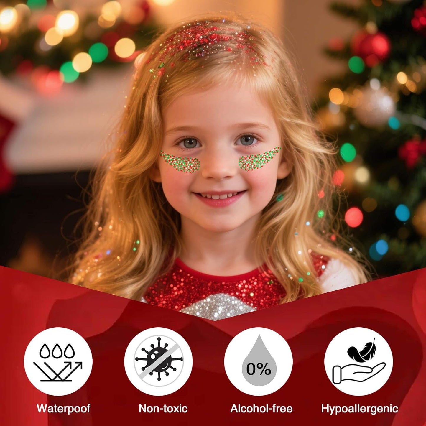 Christmas Hair Glitter Stick,Green Red Face Body Glitter for Kids,Waterproof Christmas Outfits for Women, Stocking Stuffers Sparkling Festival Party Gift for Women Girls,Chunky Glitter Makeup