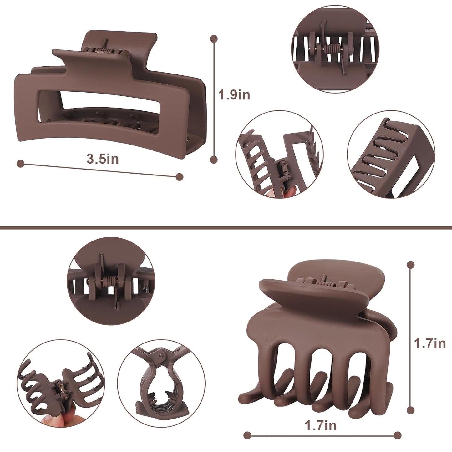 Medium Hair Clips for Women 8 Pcs Small Claw Clips for Thin and Thick Hair 2 Styles Hair Claw Clips Combination Rectangle Banana Jaw Hair Accessories for Women and Girls (Brown)