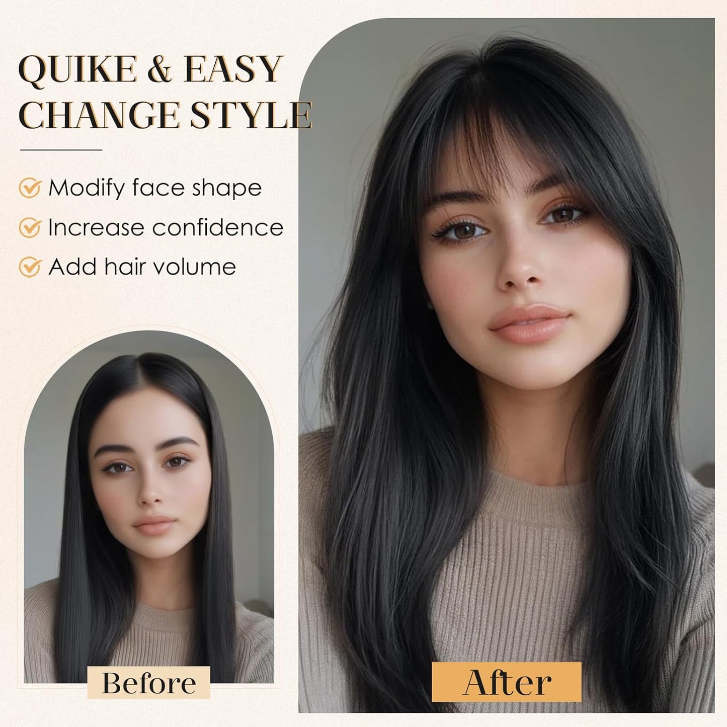 S-noilite Bangs Hair Clip,360° 3D Cover Real Jet Black Clip in Bangs Human Hair Toppers for Women With Wispy Bang Daily Wear