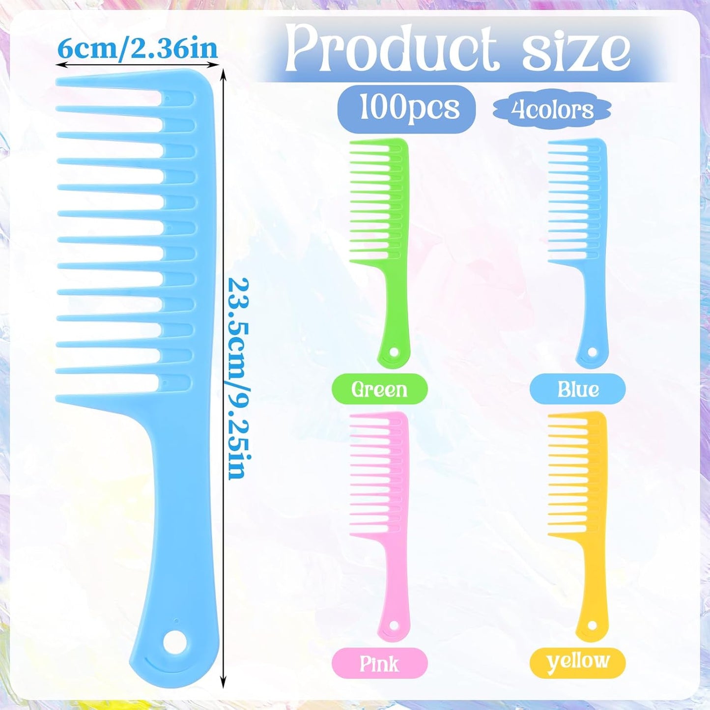 100 Pieces Colorful Pocket Comb Bulk Detangling Wide Tooth Flat Hair Comb with Round Handle for Women Men Barber Blending Curly Long Wet Hair Cutting, 4 Colors