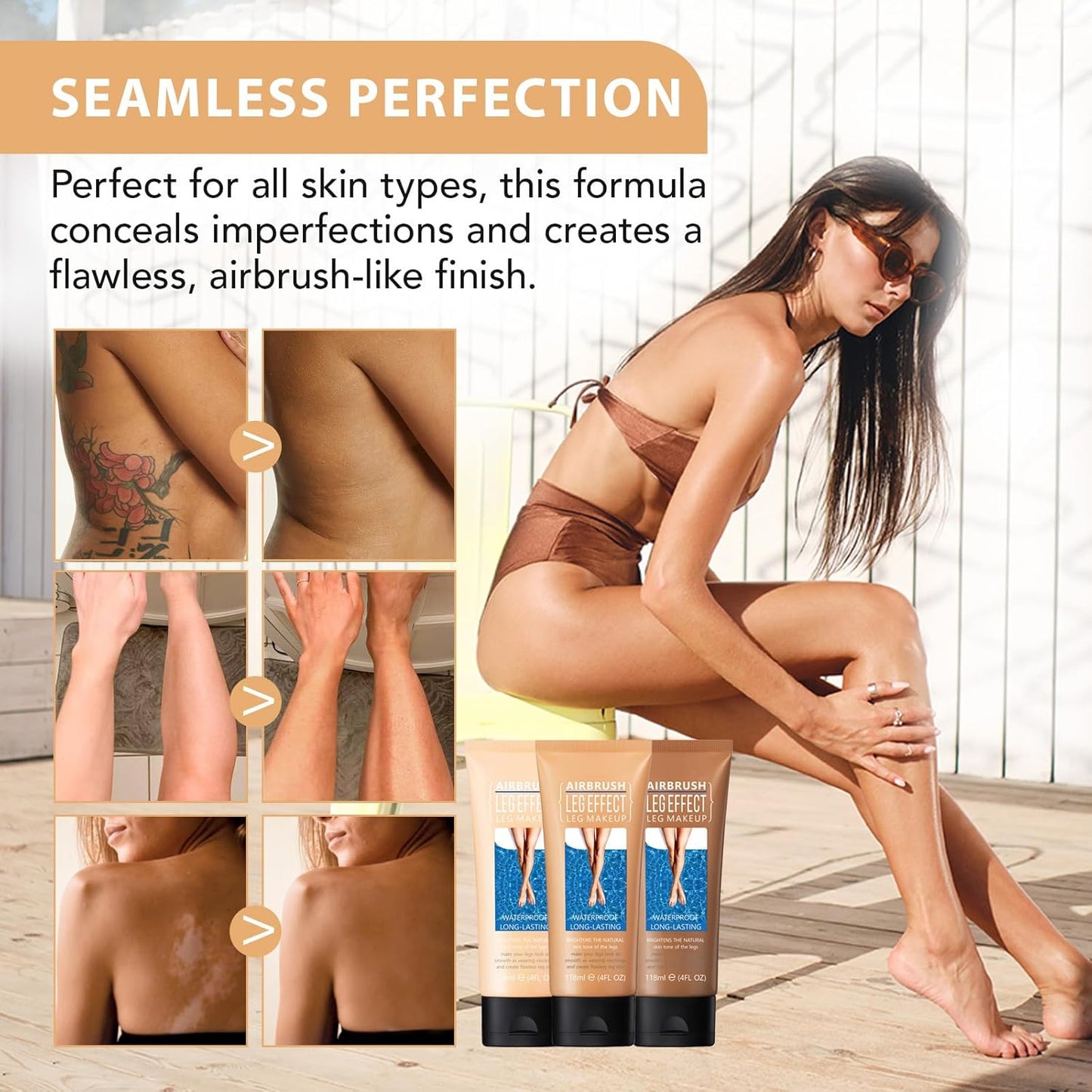 2Pcs Leg Effect Waterproof Makeup, Long-Lasting, Natural Leg Coverage, Body Foundation to Cover Vein, Tattoo and Flaw (01#Fairest, 2Pcs)