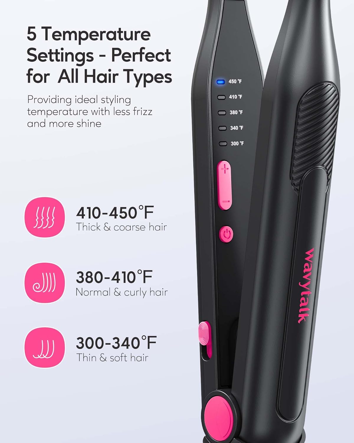 Wavytalk Small Flat Iron for Short Hair/Pixie Cut/Bangs/Edges, 3/10" Pencil Flat Iron, Mini Hair Straightener with Anti-Pinch Design, Dual Voltage, Hot Pink